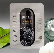 Sheet face mask with black caviar, Jigott Caviar Real Ampoule Mask 27 ml
