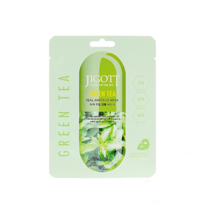 Sheet mask with green tea, Jigott Green Tea Real Ampoule Mask 27 ml