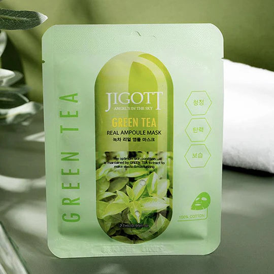 Sheet mask with green tea, Jigott Green Tea Real Ampoule Mask 27 ml