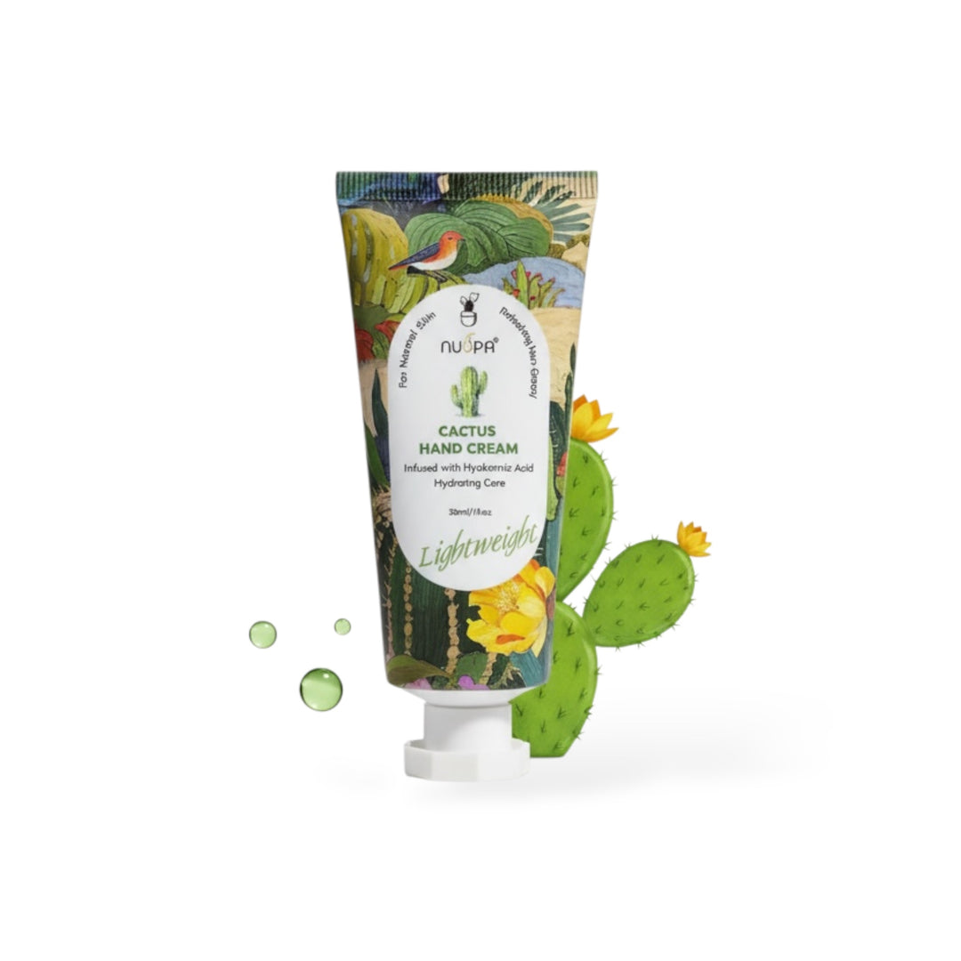 NuSpa Cactus Hand Cream - lengvas drėkinamasis rankų kremas su hialurono rūgštimi, 30 ml